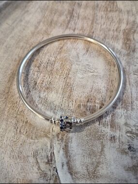 Pandora Sparkling Blue Stones Barrel Sterling  Silver Bangle